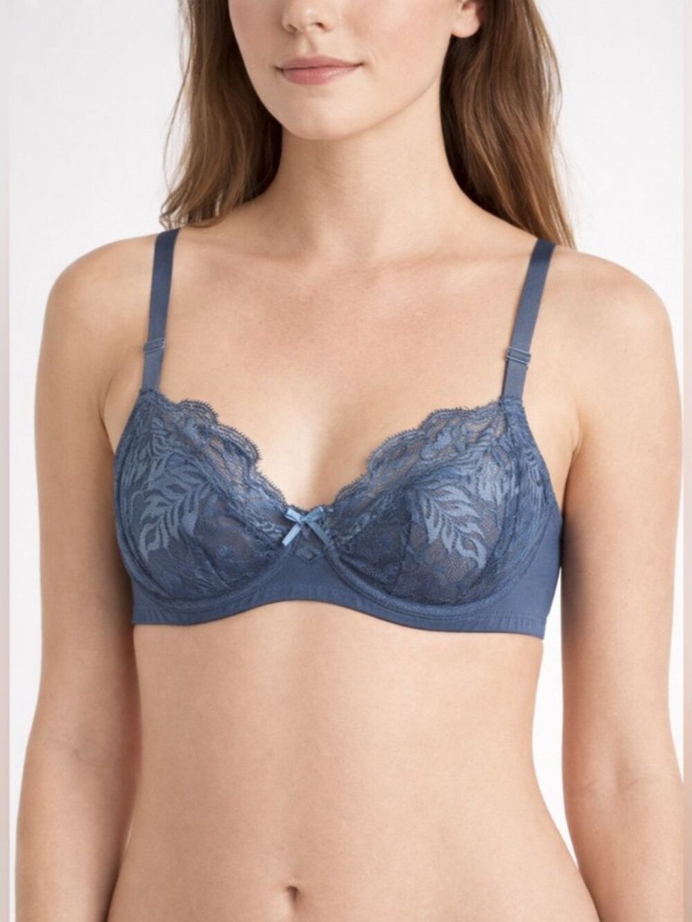 Understance Lace Bra Blue 30C Underwire Unlined Sheer Feminine Intimates Comfy
